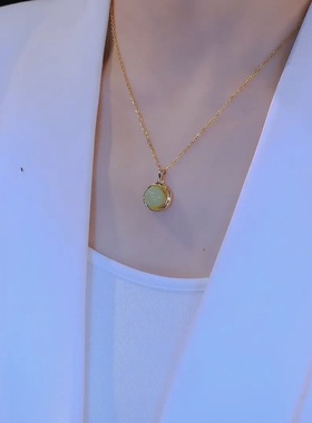 不掉色钛钢项链和田玉吊坠女