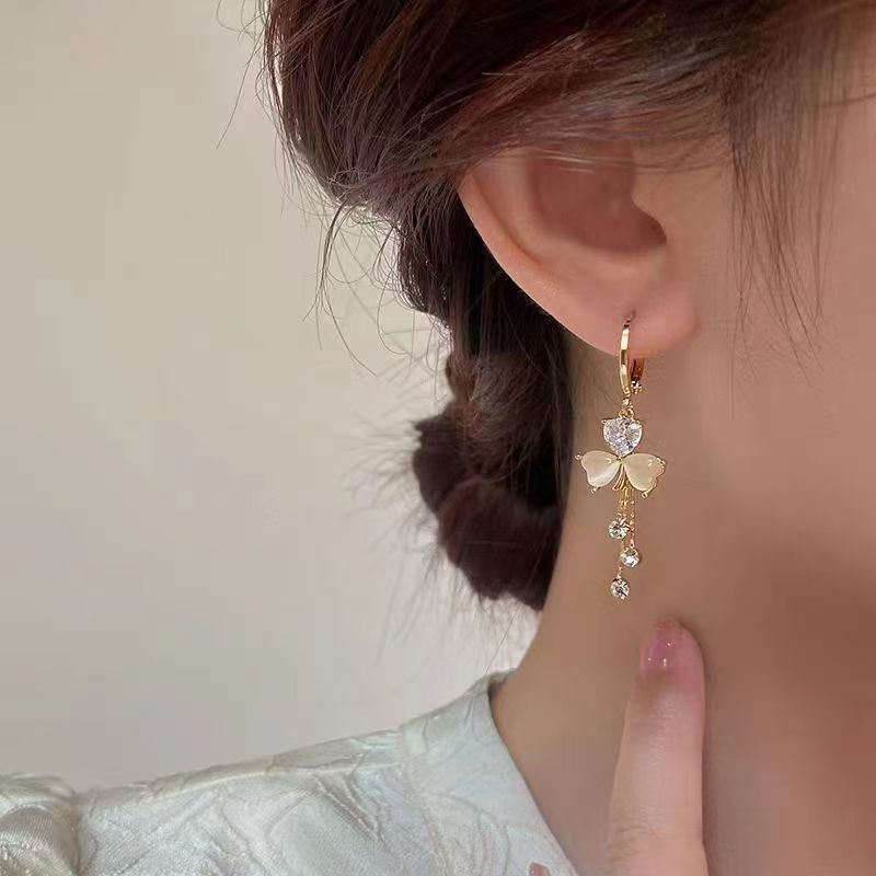 三叶草花朵耳环流苏女气质百搭
