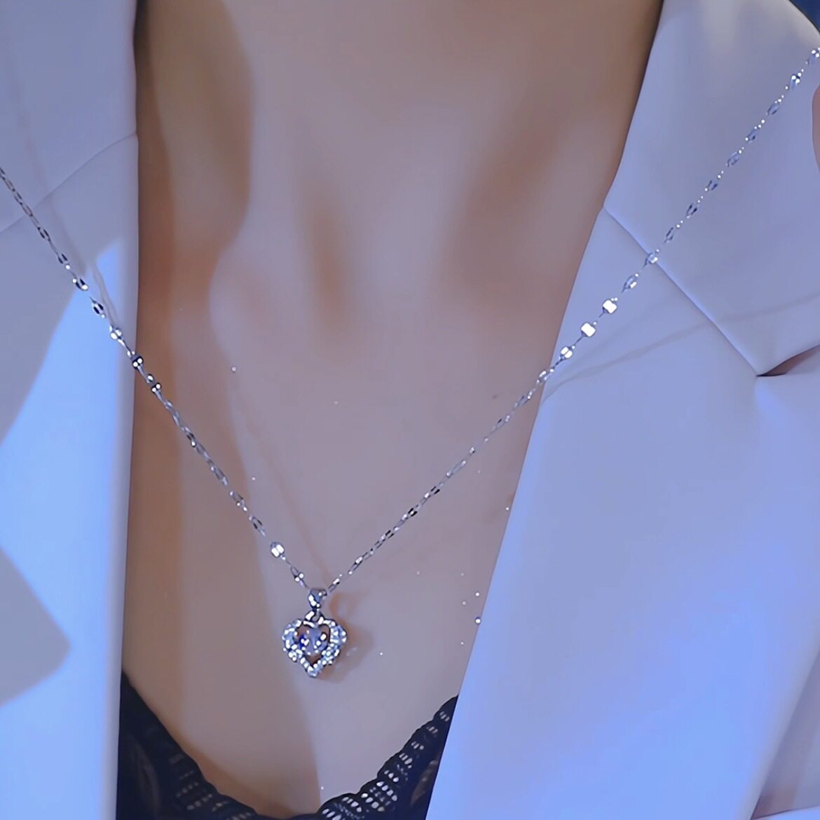 轻奢爱心灵动白金色项链女2026新款海洋之心吊坠高级感百搭锁骨链