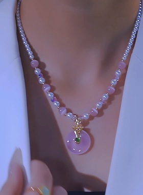 国风百搭平安扣吊坠项链女珍珠