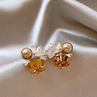 阿尔忒弥斯耳钉语义错误茶色水晶珍珠女高级感绝美耳环美拉德耳饰