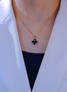 钛钢锁骨链女四叶花不掉色轻奢