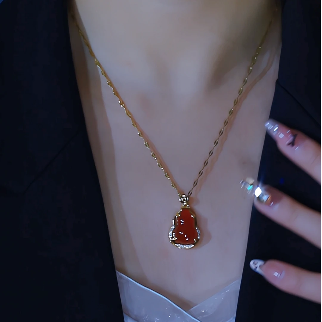 新中式红色葫芦项链女2025新款网红爆款福禄吊坠不掉色轻奢锁骨链,饰品/流行首饰/时尚饰品新,项链,淘宝优惠券,粉丝福利购,淘宝优惠卷