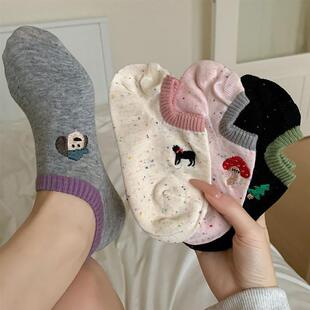 薄款 卡通袜子女船袜夏季 纯棉点子纱ins潮韩系可爱浅口夏天短筒袜