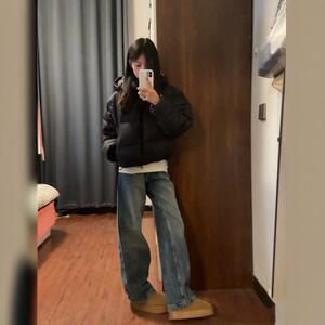 黑色羽绒棉服外套女冬季新款宽松肯豆风泡芙服小个子短款面包服潮