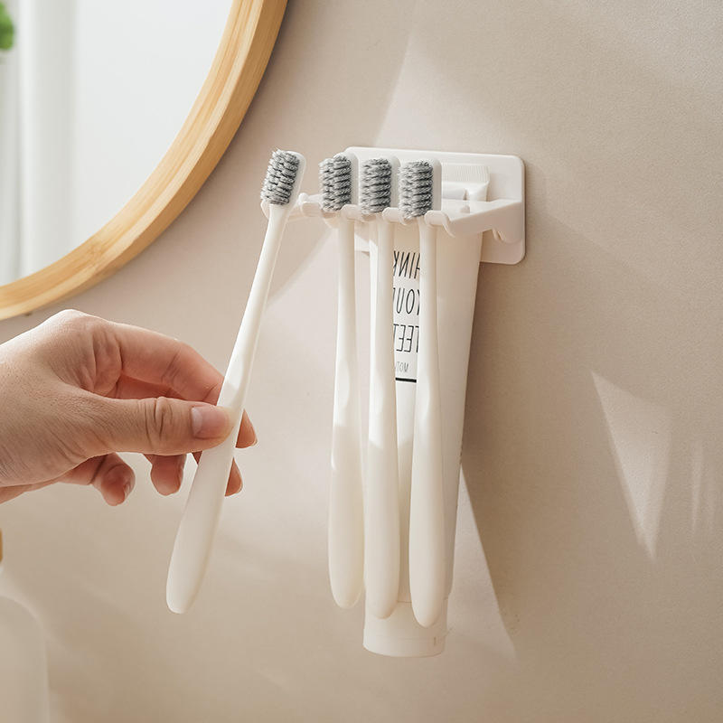 现代简约吸壁式家用卫生间壁挂式牙刷牙膏收纳置物架牙刷架免打孔