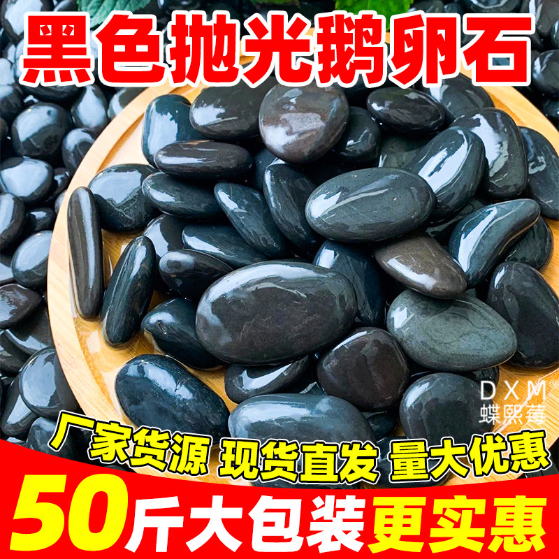 黑色鹅卵石天然雨花石原石抛光鱼缸庭院造景铺路铺地大小石头黑石