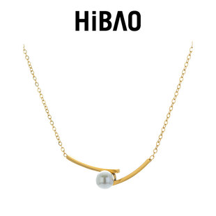 HIBAO喜小宝轻奢珍珠项链女小众高级感交叉金色锁骨链ins钛钢配饰