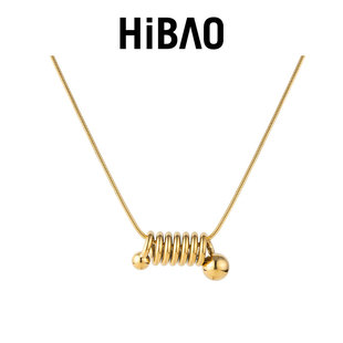 HIBAO喜小宝金属风螺旋双珠项链女小众几何吊坠锁骨链高级感颈链