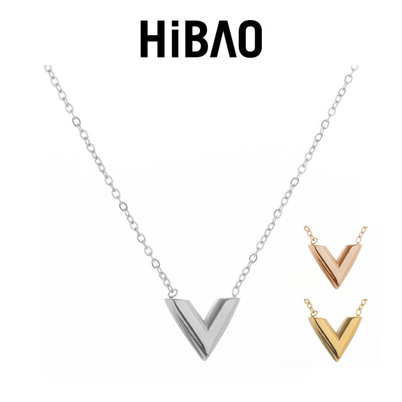 HIBAO喜小宝简约V字母项链女轻奢高级感金色锁骨链小众钛钢配饰潮