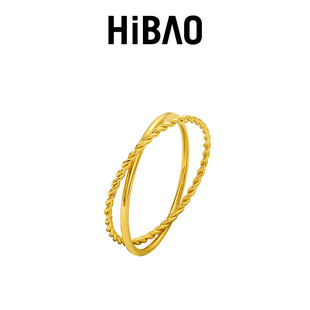 HIBAO喜小宝小众双层叠戴麻花戒指女气质缠绕指环极细简约食指戒