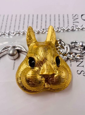 中古vintage西洋复古925银针立体兔年大吉本命年做旧打标胸饰耳钉