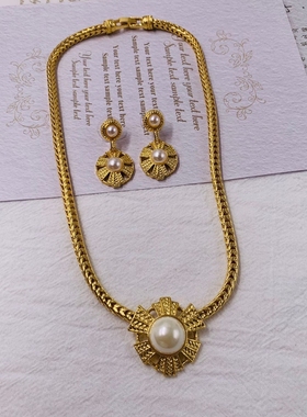 中古vintage西洋复古打标电镀真金重工黑玛瑙珍珠打标高品质套装