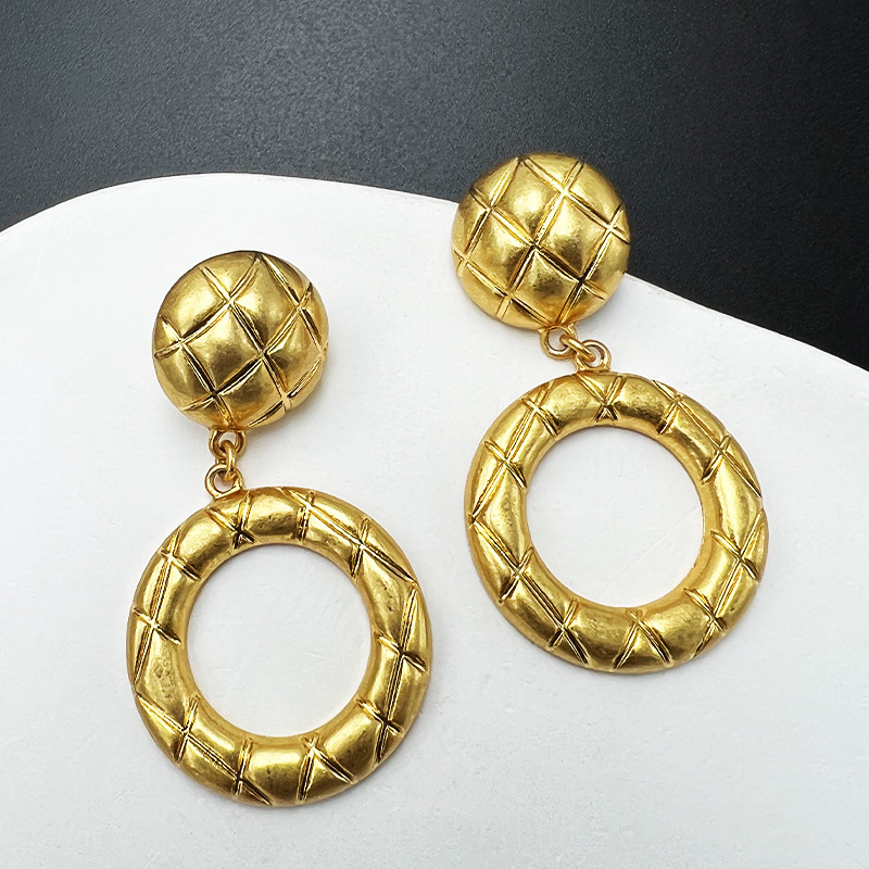中古Vintage电镀真金复古气质十足百搭女式耳坠合金材质S925银针