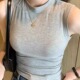 打底衫 圆领螺纹无袖 T恤女白色遮副乳吊带小背心短款 外穿内搭上衣
