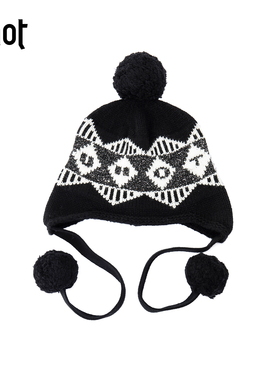 uhot/诱货黑白色费尔岛风针织帽毛球装饰冬日保暖氛围感UWWW6P457