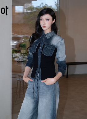 uhot/诱货黑灰渐变拼接水洗牛仔外套休闲经典复古新款 UWWA1W629M