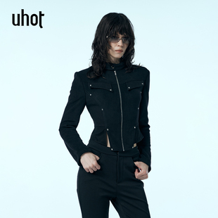 立领防风外套女收腰显瘦保暖简约UWWW1W236 修身 uhot 诱货黑色短款