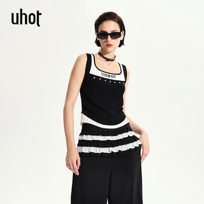 uhot/诱货黑白色拼接背心吊带