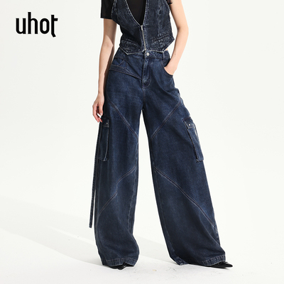 uhot/诱货蓝色工装牛仔长裤女时髦慵懒风2025夏季新款 UWWR2K162