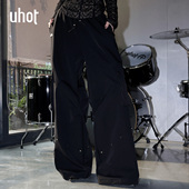 诱货黑色机能少女长裤 束脚工装 裤 uhot 精致慵懒街头感 UWWW3K777M