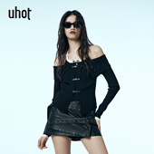 露肩设计感穿搭新款 uhot 诱货黑白撞色假两件挂脖针织衫 UWWA2Z039
