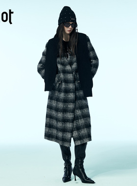 uhot/诱货黑灰色羊毛格纹V领披肩风衣女经典保暖25新款 UWWW2W169
