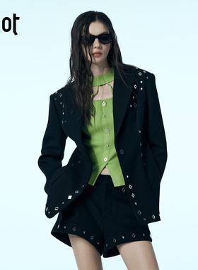 uhot/诱货黑色菱形钉珠西装单排扣设计简约大方干练通勤UWWW3W239