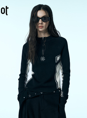 uhot/诱货黑白撞色修身羊毛打底衫长袖半高领设计25新款UWWW3Z326