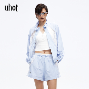 uhot 诱货26春蓝色蕾丝拼接外套清新甜酷柔美力量感穿搭UWLS2W328