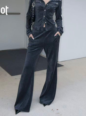 uhot/诱货深灰色松弛感微喇裤休闲华丽烫钻街头运动风 UWWW2K723M