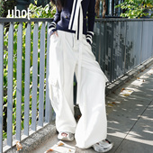 诱货白色阔腿加绒牛仔裤 高腰直筒中性工装 裤 uhot 新款 UWWW3K755M