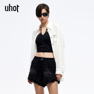 女日夜皆宜亮片穿搭 衬衫 UWLS1C219 诱货26春白色宽松H型长袖 uhot