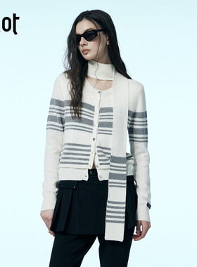 uhot/诱货白灰色假两件羊毛开衫修身短款25新款配：围巾UWWW2Z157