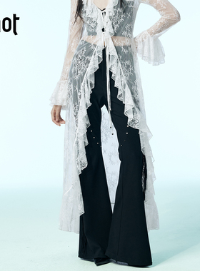 uhot/诱货黑色流苏弹力高腰喇叭裤修身显瘦2025秋冬新款UWWA2K094