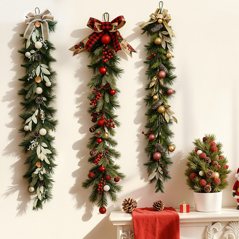 圣诞节装饰品场景布置藤条挂饰门饰花环商场酒店橱窗摆件创意礼物