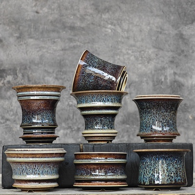 小号块根全手工陶瓷蓝花盆种植精品多肉仙人球龙舌兰龟甲龙象牙宫