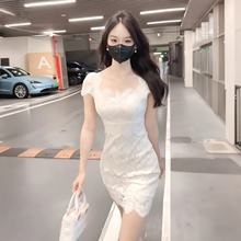 法式气质蕾丝连衣裙女夏季2025新款今年流行爆款收腰显瘦包臀短裙