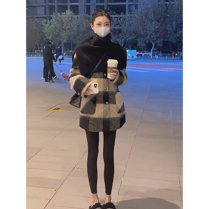 法式小个子冬装搭配小香风气质名媛中长款呢子大衣毛呢外套女秋冬