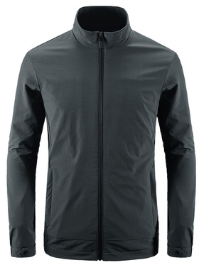 28819#纯色系春秋外套男休闲宽松大码弹力运动立领夹克厂家直供