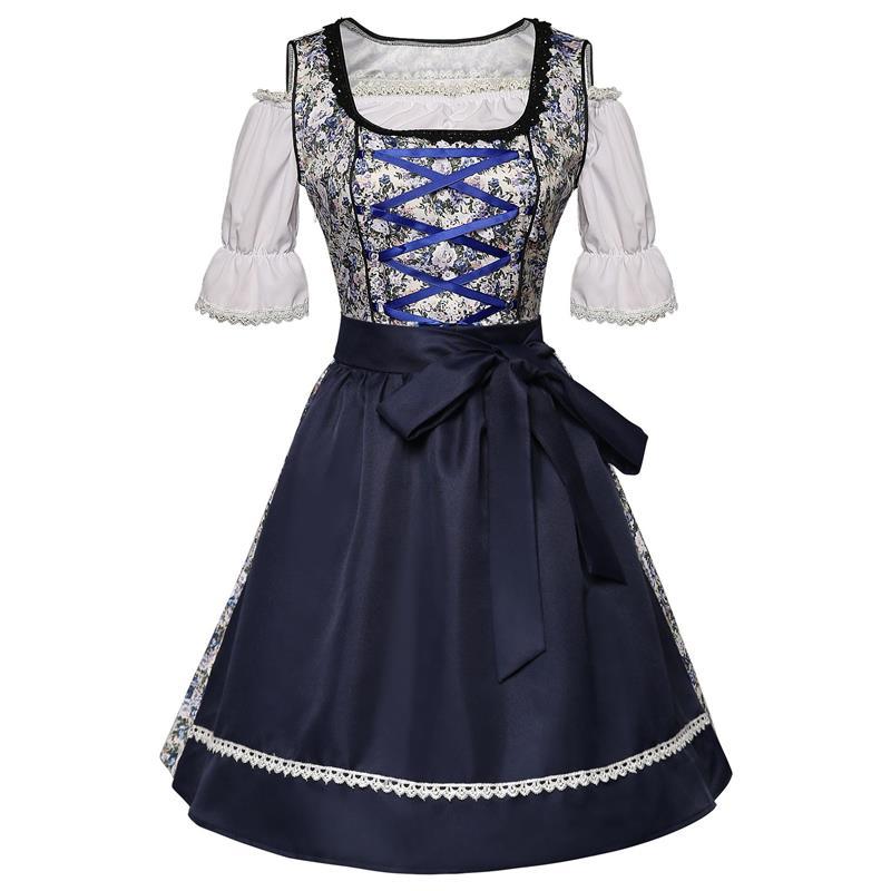 外贸欧美大码德国慕尼黑啤酒节蓝白碎花啤酒裙cosplay舞台表演服