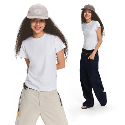 春夏纯色刺绣修身圆领短袖T恤