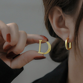 法式 字母D耳环2025新款 潮小众设计感高级耳钉女纯银耳饰女小众
