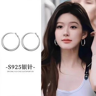 S925纯银针简约圈圈耳环女2025新款无耳洞耳夹百搭养耳洞耳钉耳饰