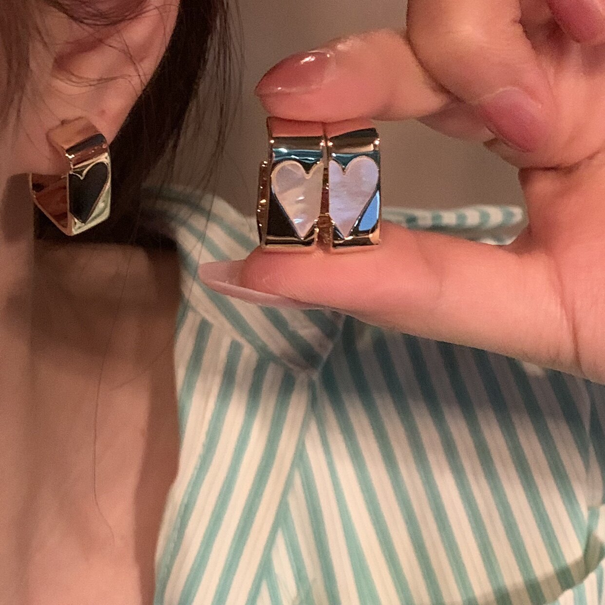 伊灿黑色爱心耳环纯银冷淡风