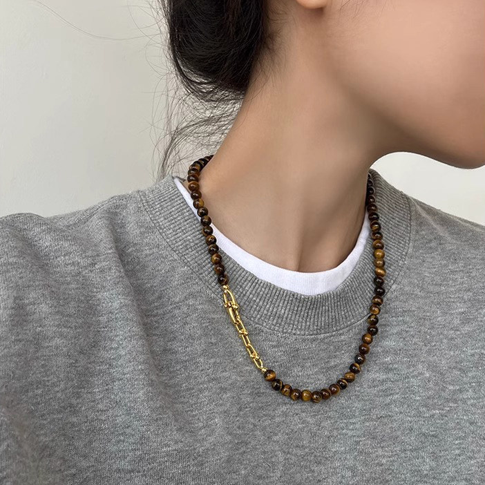 伊灿虎眼石毛衣链女小众设计高级