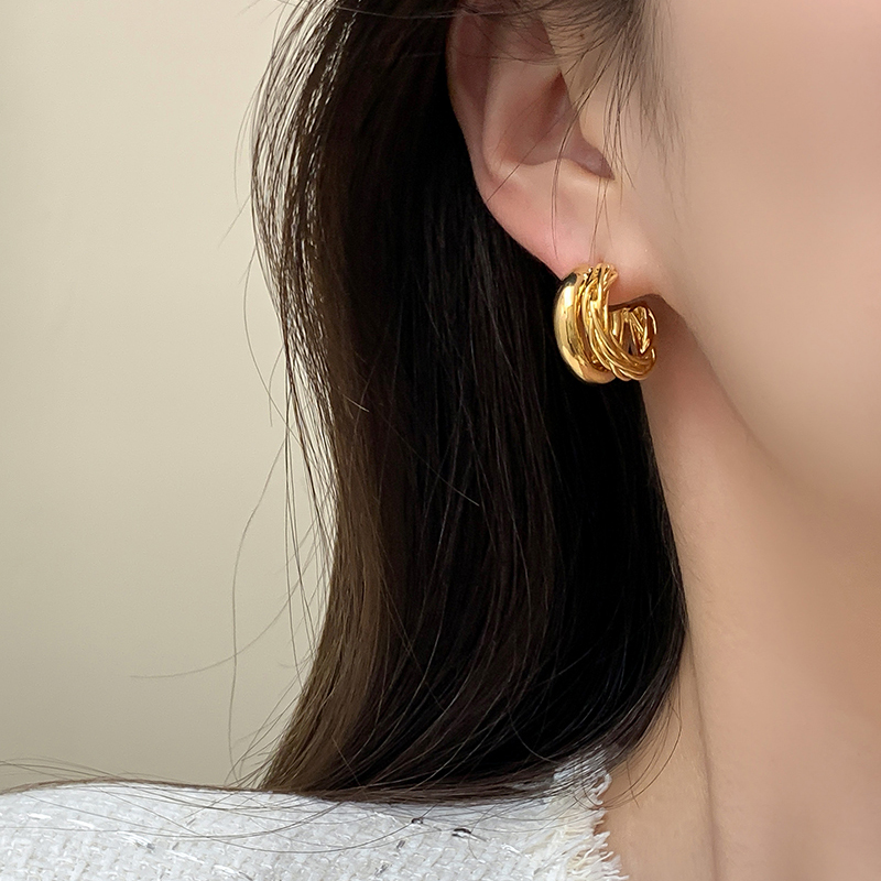 法式金属重工高级感纯银耳环女2025年新款爆款气质耳钉设计感耳饰