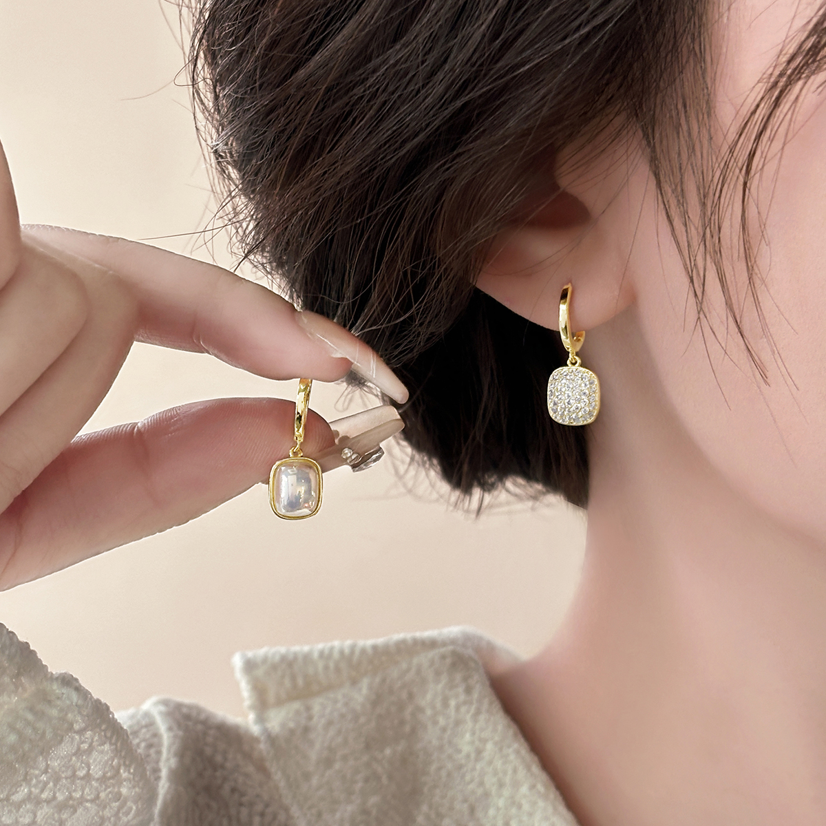 伊灿韩国水钻珍珠耳环女纯银