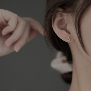 不规则圆圈耳钉女纯银针S999养耳洞耳环小众设计感高级防过敏耳饰