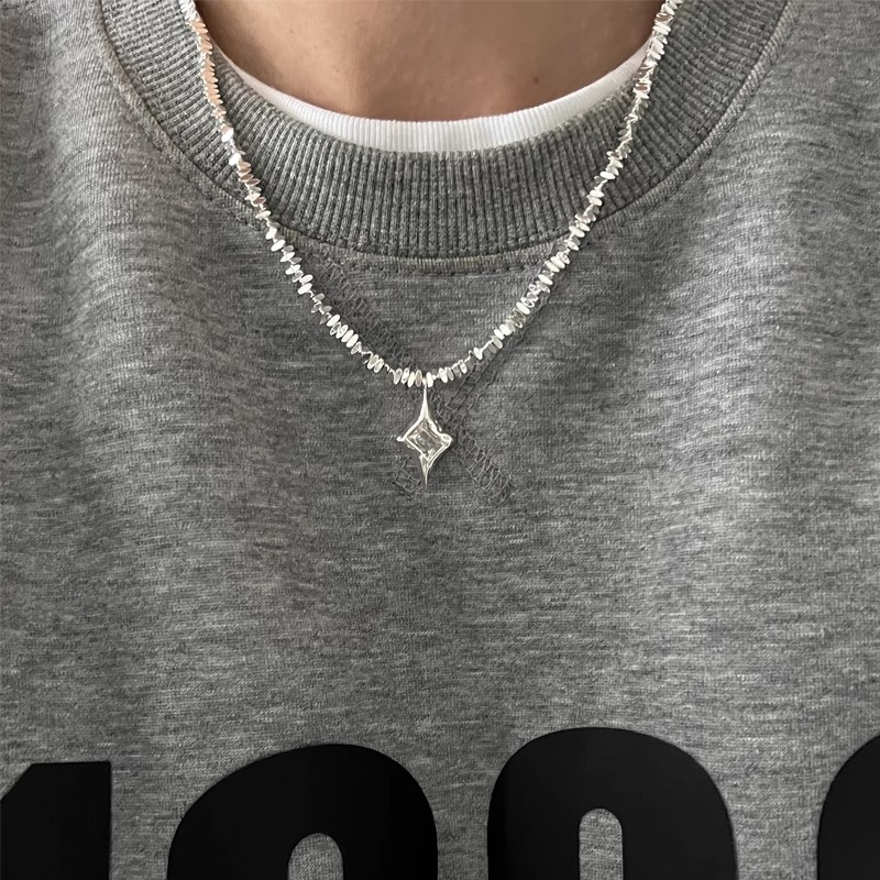 伊灿碎银几两四芒星吊坠项链女